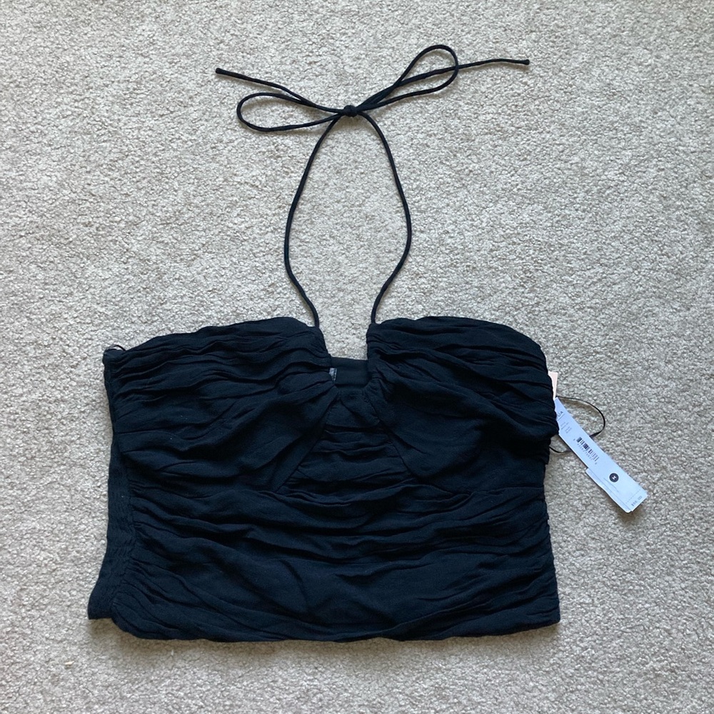 Aqua Medium Black Halter Crop Top